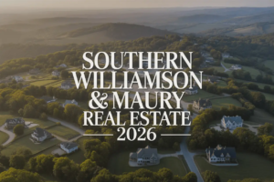 Aerial view collage of Southern Williamson and Maury County homes and landscapes representing the 2026 real estate market in Middle Tennessee.